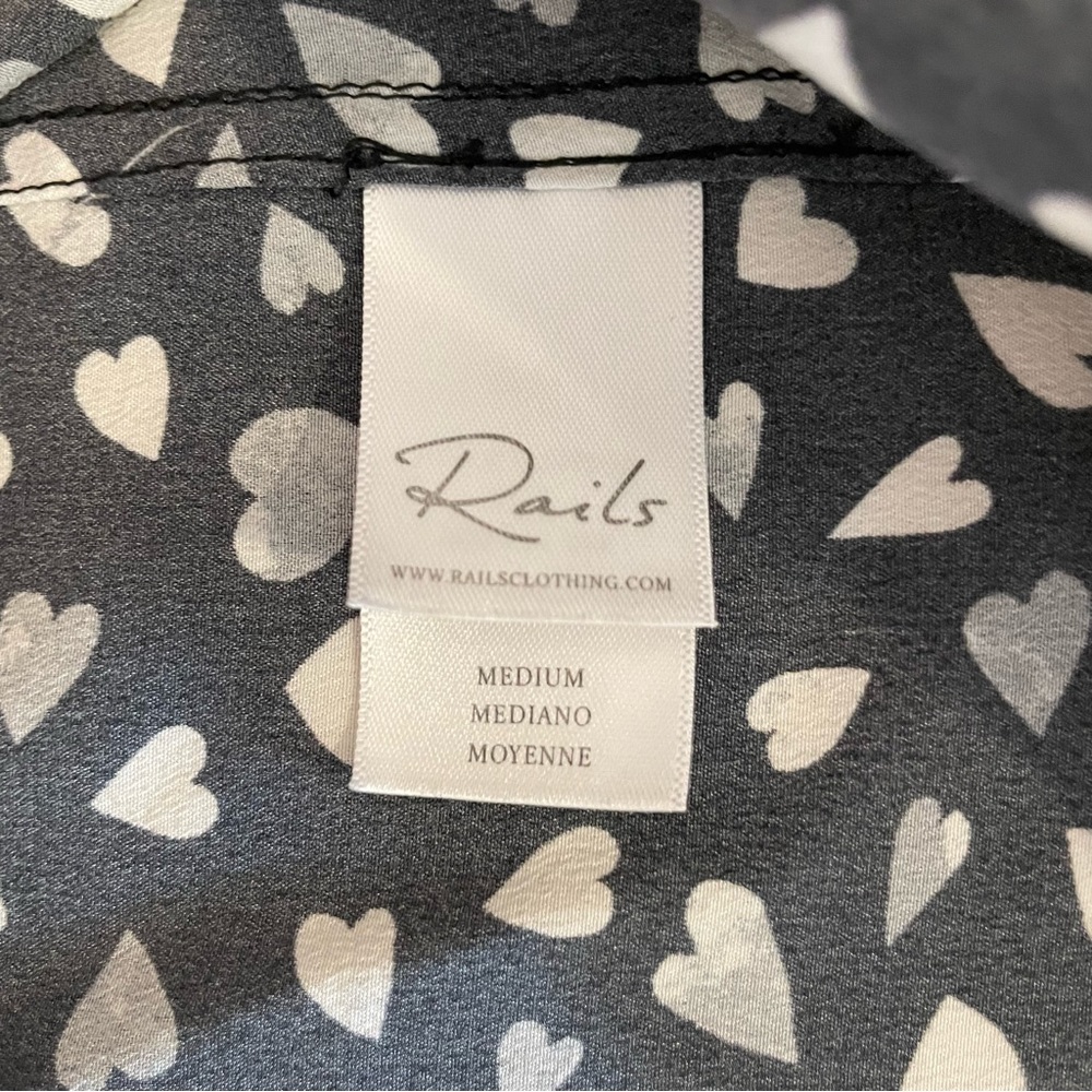 Rails Kate Black Corazon Hearts Silk Button Down … - image 3